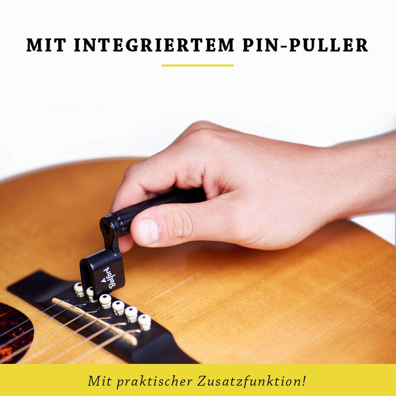 BELFORT® Premium Saitenkurbel BONUS: 4 Plektren + inkl. eBook Saitenspindel für schnelleres Saiten wechseln Für Westerngitarre, Akustikgitarre, Konzertgitarre, Klassische Gitarre + E-Gitarre (Schwarz)