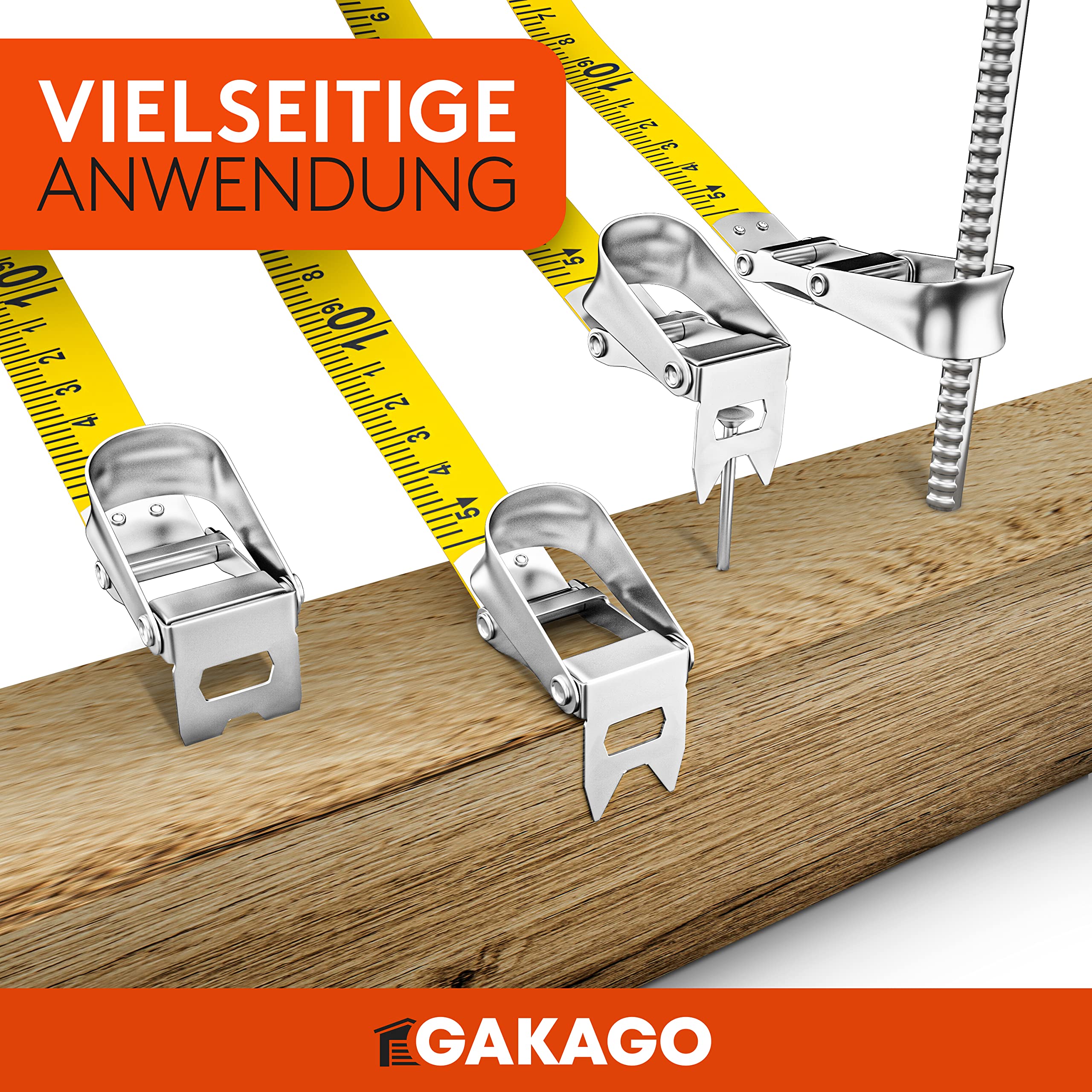 Gakago Bandmaß 30m - 3-fach übersetztes Rollmaßband mit klappbarem Hebel - Ergonomischer & rutschfester Maßband Haltegriff - Masbandrolle mit Messpunkt-Markierspitze und flexiblen Messhaken