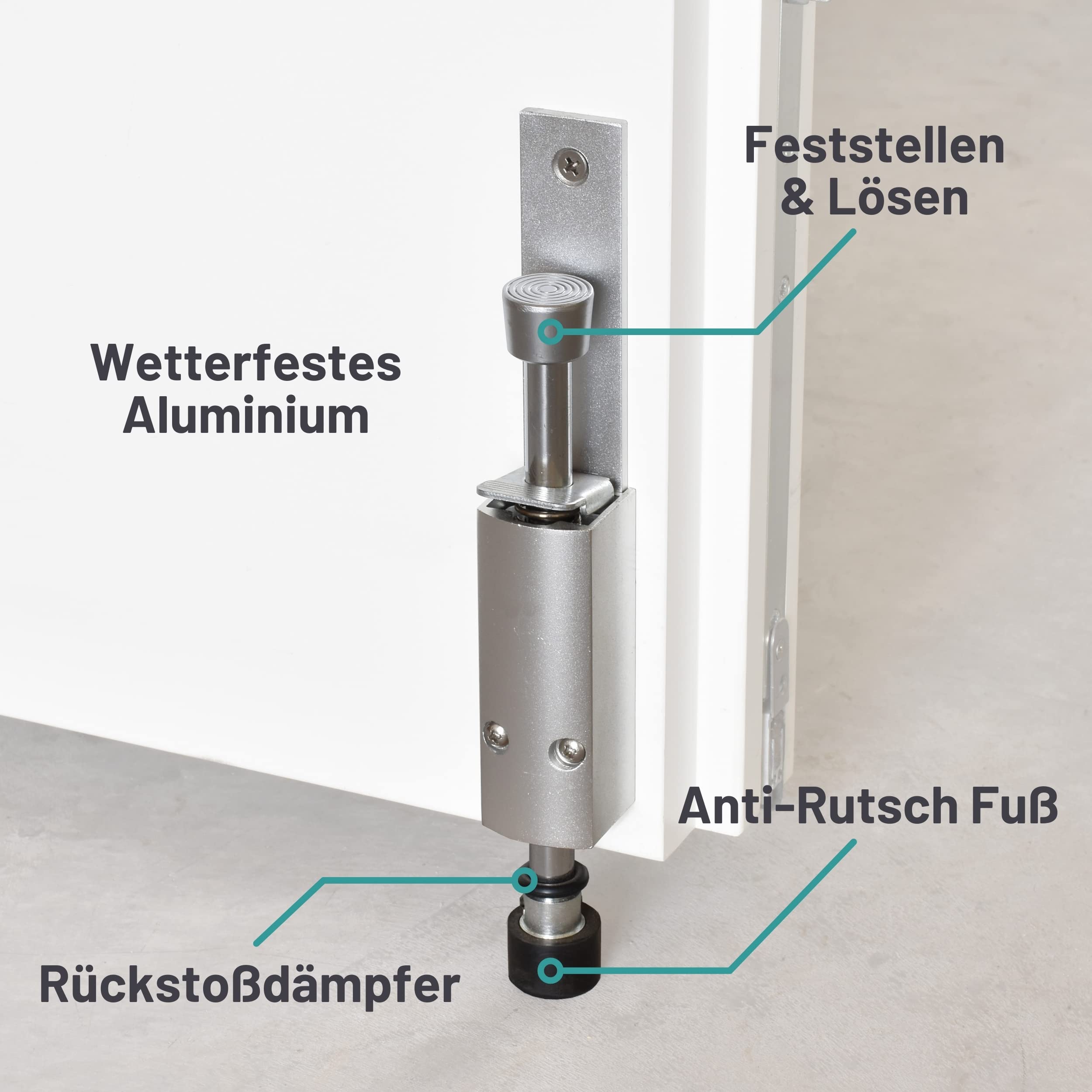 D&D Living® Türfeststeller - Kick&Fix Türhalter für Innen & Außen mit Fußbedienung - robust | rostfrei | rutschfest