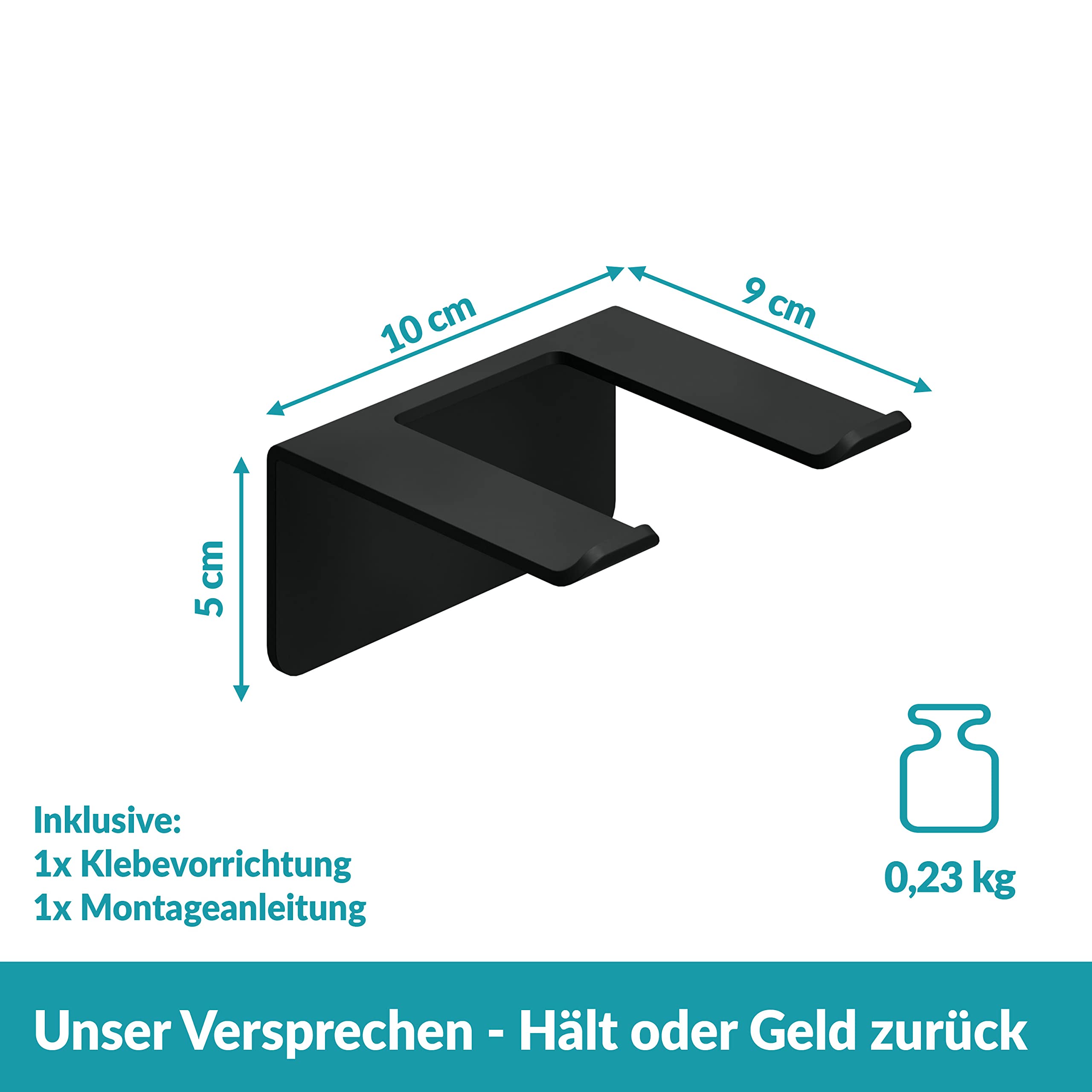 WEISSENSTEIN Föhnhalter ohne Bohren - Edelstahl - schwarz - Haartrocknerhalterung zum Kleben