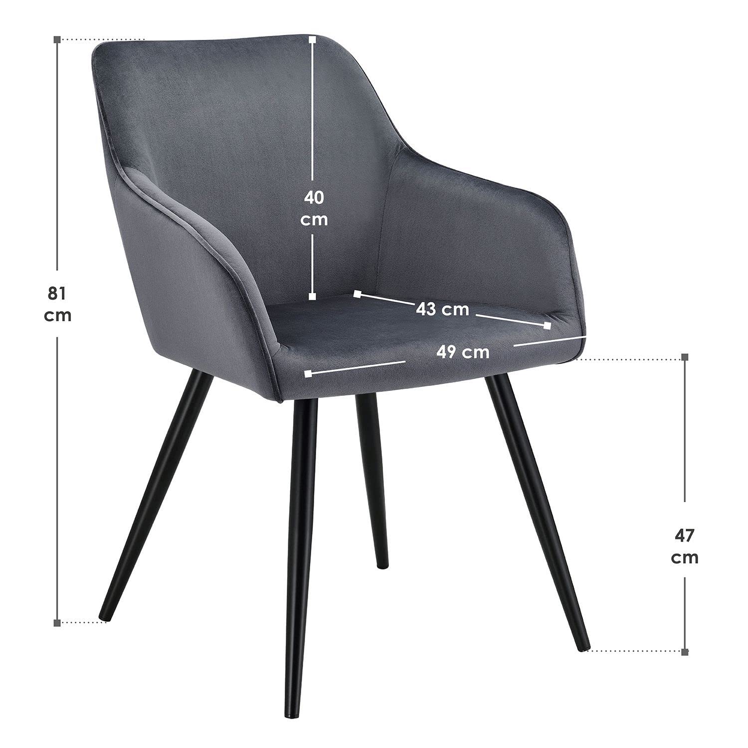 Juskys Esszimmerstuhl Tarje mit Rückenlehne & Armlehne, Metallbeine, Samt Bezug, bis 110 kg belastbar, Stuhl Esszimmer Küchenstuhl Polsterstuhl - dunkelgrau