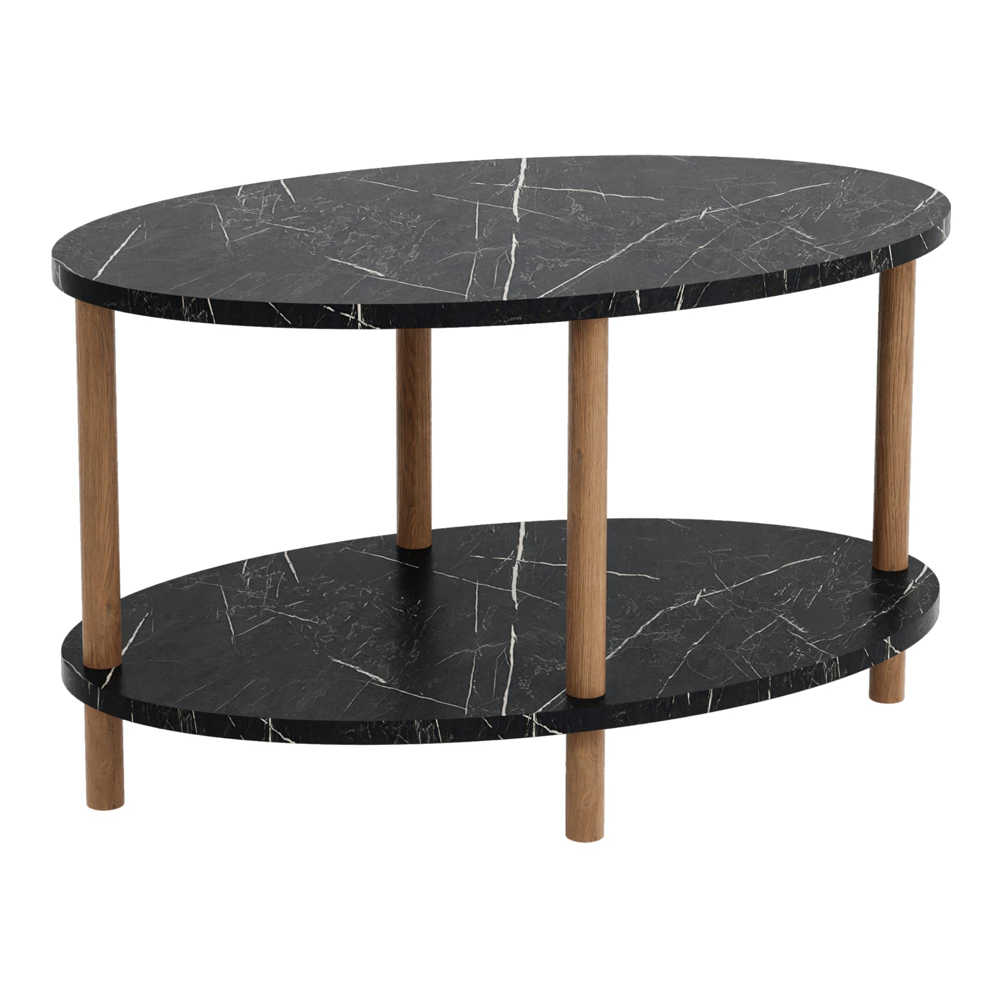 [en.casa] Couchtisch Højreby mit unterer Ablage Wohnzimmertisch Kaffeetisch 43 x 70 x 44 cm Sofatisch Oval Beistelltisch Marmor, schwarz