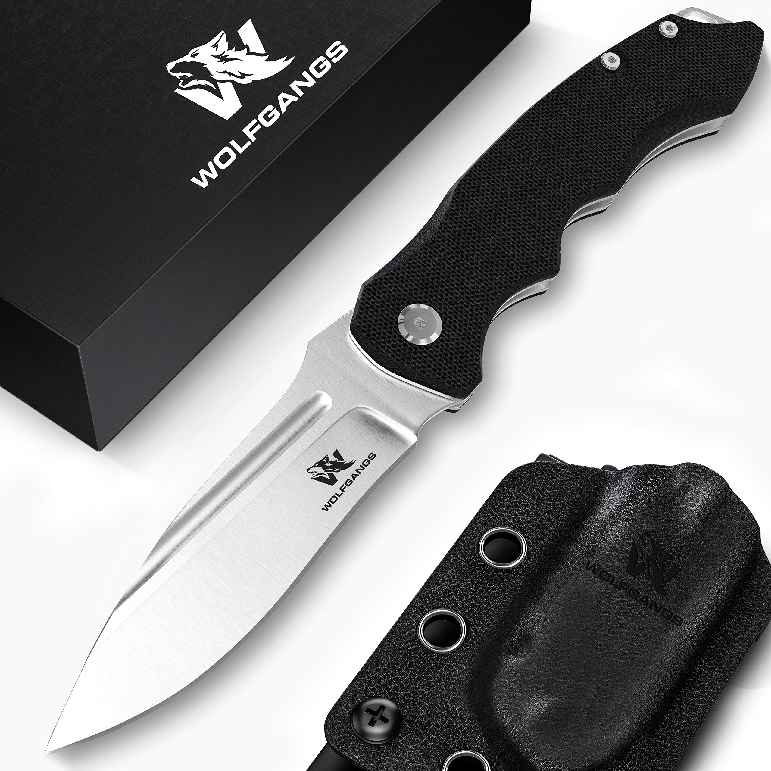 Wolfgangs FEROX Zweihand Klappmesser aus D2 Stahl - Outdoor Survival Messer - inkl. Kydex Taschenmesser mit Gürtelclip