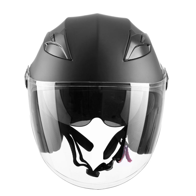 Westt Jethelm mit Visier & Sonnenblende Motorradhelm Herren Damen Rollerhelm Mopedhelm Mofa Chopper Helm Motorrad Halbhelm Open-Face-Helm Pilotenhelm ECE DOT Zertifiziert, matt schwarz, L (57-58 cm)