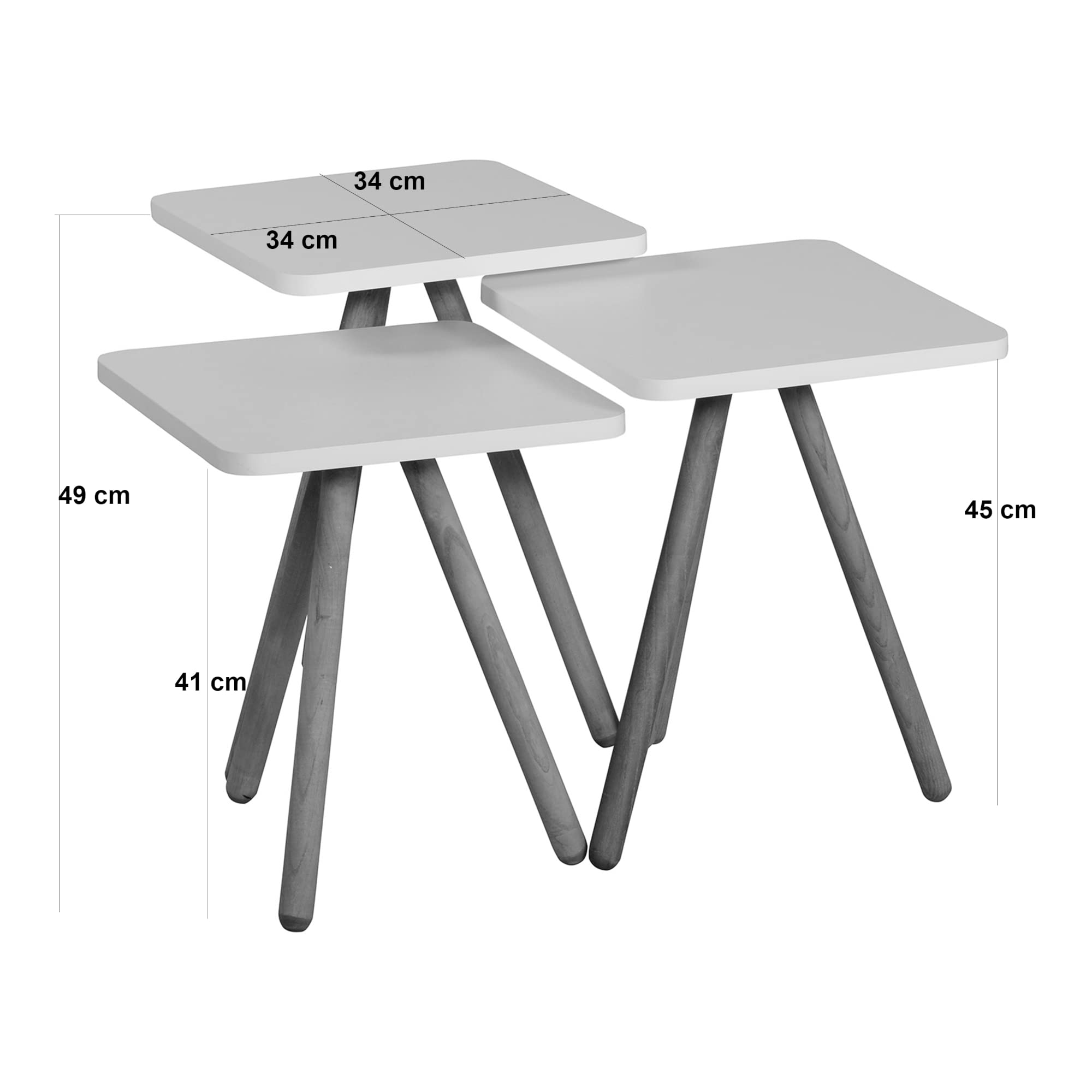 [en.casa] Satztisch Hobro im 3er Set Beistelltisch Wohnzimmertisch Kaffeetisch Quadratisch 49 x 34 x 34 cm eckig Couchtisch Holzoptik