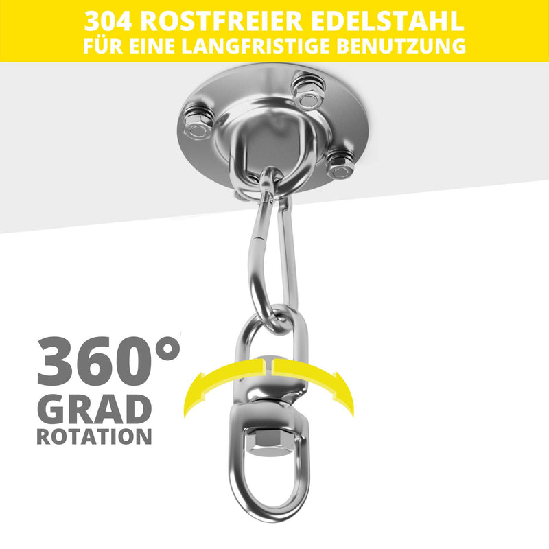 NEUBACH® Haken für Hängesessel [360 Grad drehbar] - 400kg Traglast - Da Boxsack Halterung aus rostfreiem Edelstahl, optimal für Draußen I Inkl. Karabiner und Verlängerungskette