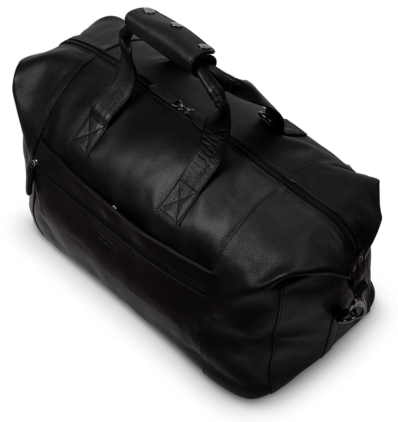 LEABAGS Dubai Reisetasche l Weekender l Reise Handgepäck l Bordgepäck l Kabinengröße l Cabin Size aus echtem Büffelleder l Vintage Look l Onyx Black l 49x25x27 cm