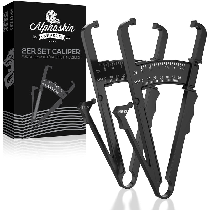 ALPHASKIN Premium Caliper Körperfettzange - Verbessertes Konzept 2023 I Körperfettzange 2er Set I Körperfett-Messgerät I Körperfett messen I Fettmesszange I Body-Fat-Caliper I Fettzange