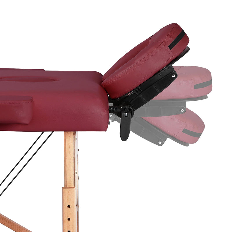 Yaheetech Massageliege Mobile Massagetisch mit Holzfüßen 2 Zonen Tragebares Massagebett inkl. Kopfstütze & Armlehnen Höhenverstellbar 60cm Breit bis 250 kg Belastbar, Burgunderrot