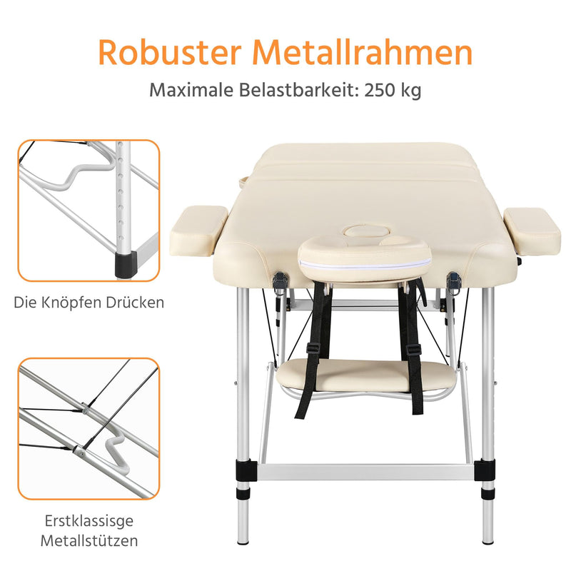 Yaheetech Massageliege Massagebett Klappbar Therapieliege Massagetisch 3 Zonen Ergonomischer Massagebank mit Kopfstütze und Armlehnen, 70 cm Breit, Cremeweiß