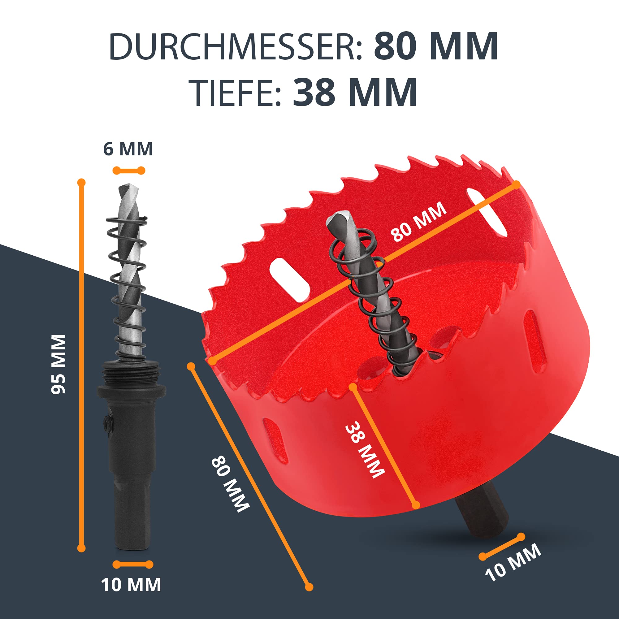 BAURIX® Bi-Metall-Lochsäge [80mm] I Ultimative Bohrkrone für Trockenbau, Holz, Steckdose I Bi-Metall Lochbohrer für Metall, Holz, PVC und Kunststoffe