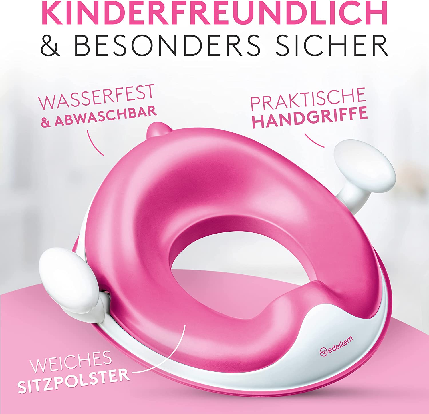 Edelkern Toilettensitz Kinder - Ergonomischer WC Sitz Kinder [bis 50kg] - Universeller Toilettenaufsatz Kinder mit Griffen [ab 3 J.] - Sicherer Klositz für Kinder mit Spritzschutz - Mit Aufhängehaken