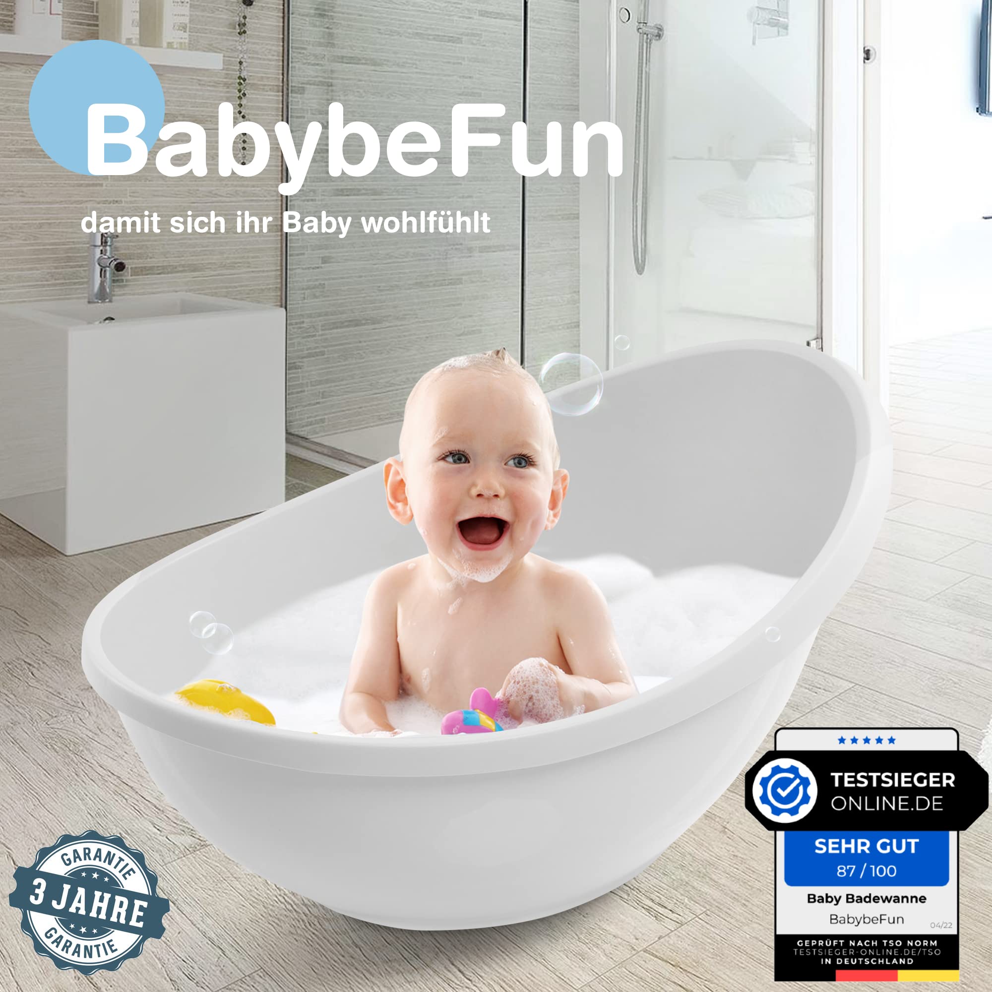 BabybeFun Baby Badewanne mit Badewanneneinsatz für Neugeborene [Testsieger] Rutschfeste Babybadewanne für Babys und Kleinkinder [0-12 Monate] Babywanne für Dusche Badewanne Weiß | Farbe wählen…