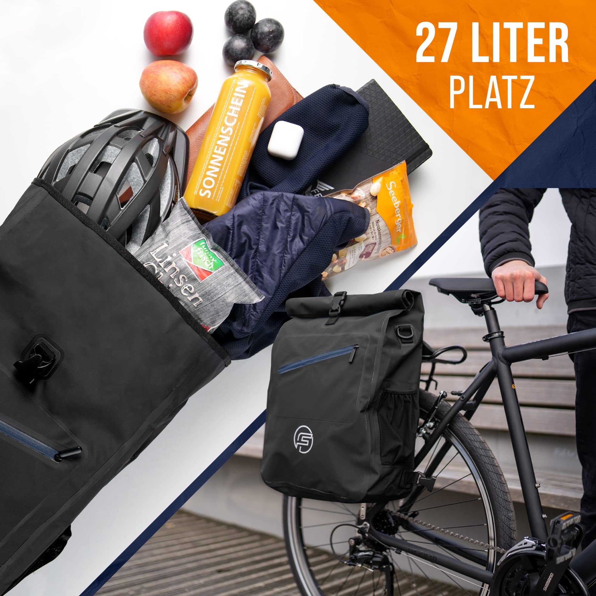 Forrider 3in1 Fahrradtasche für Gepäckträger mit Rucksack Wasserdicht 27L I Gepäckträgertasche Reflektierend I Sattel Tasche fürs Fahrrad