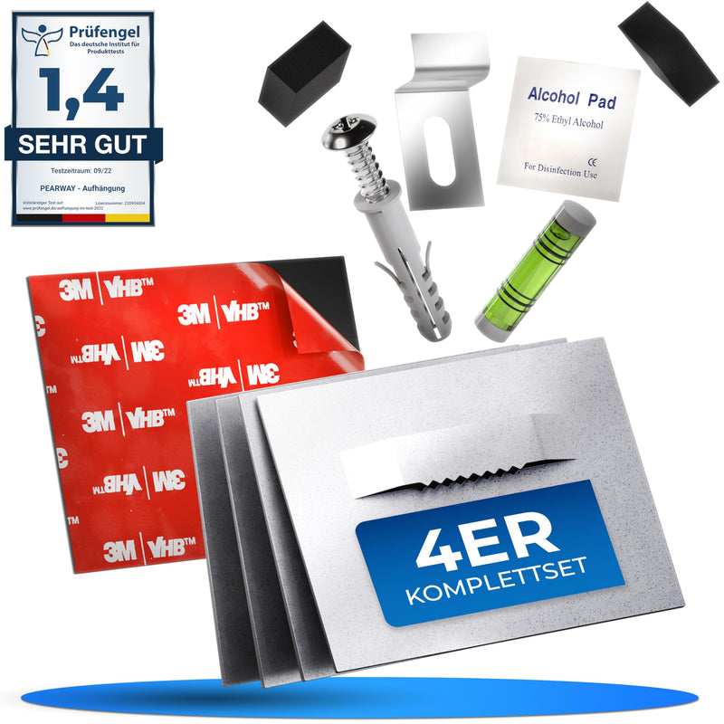 PEARWAY™ - Alu Dibond und Acrylglas Aufhängung - [4er Set] - extra starker 3M Kleber - bis zu 8kg - Befestigungsset zum Aufhängen für Bilder oder Spiegel