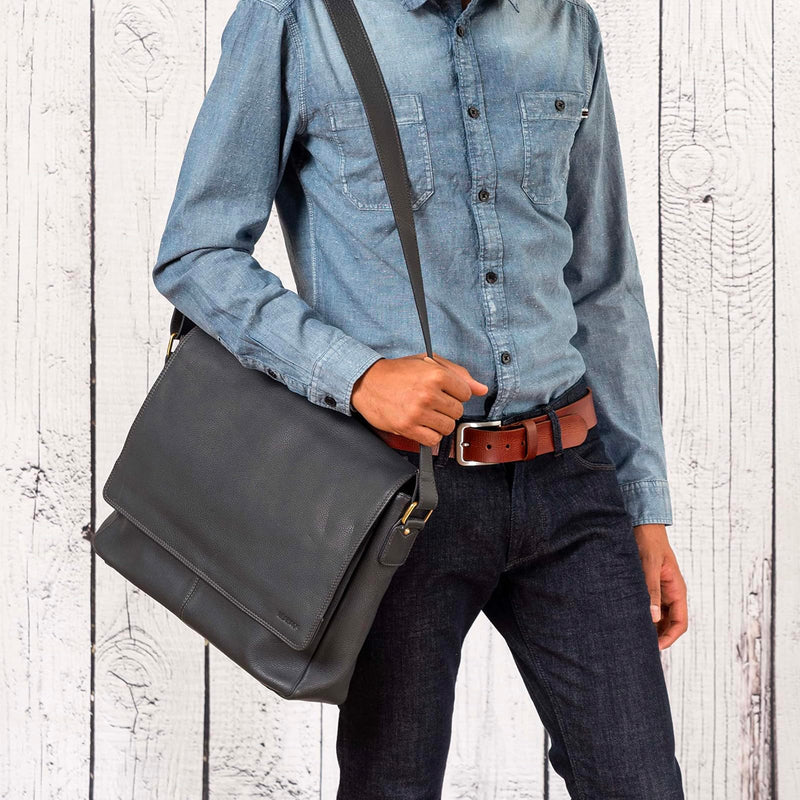 LEABAGS Messenger Bag, Oxford Echtleder Umhängetasche Herren Ständiger Begleiter, Leder Laptoptasche bis 15 Zoll Ausreichend Platz, Umhängetasche mit Schultergurt Begleiter Zur Arbeit