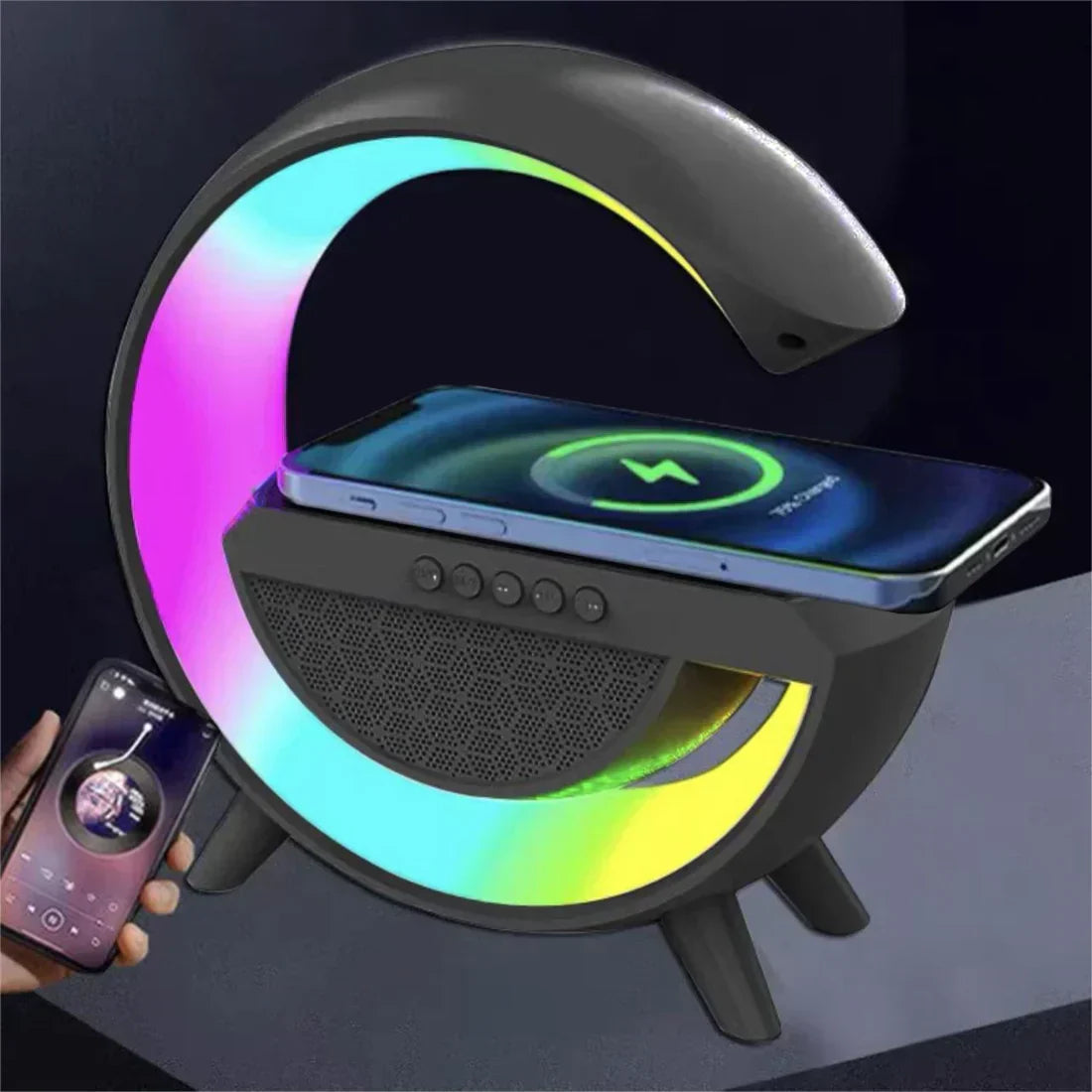 Rebolet | Multifunktionaler Bluetooth-Lautsprecher mit Licht, kabellosem Laden & Uhr