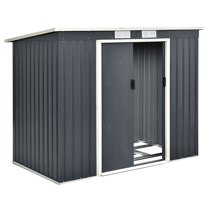 Juskys Metall Gerätehaus M 4m³ mit Pultdach, Schiebetür & Fundament - 213 × 130 × 173 cm - anthrazit - Geräteschuppen Gartenhaus Schuppen Stahl