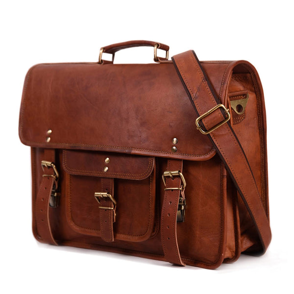 Leather Lane 'Samuel' Umhängetasche Echtes Leder 17 Zoll Messenger Bag Vintage Aktentasche Schultertasche Business Tasche Lehrertasche Laptoptasche Naturleder Braun