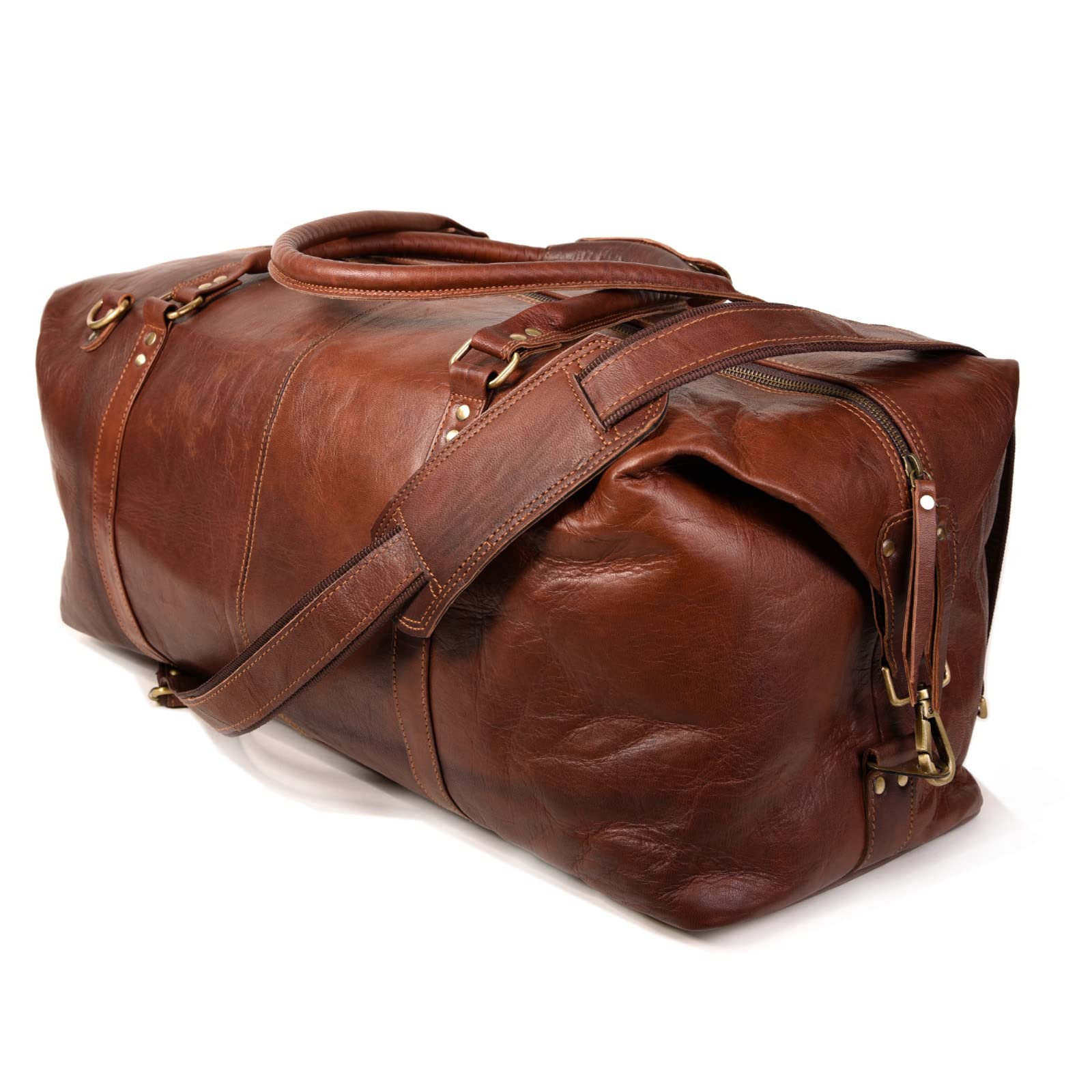 Leather Lane 'James' Weekender Echtes Leder Reisetasche Vintage Retro Sporttasche 60 cm 45 Liter für Damen und Herren Duffle Bag Schultertasche Naturleder Braun