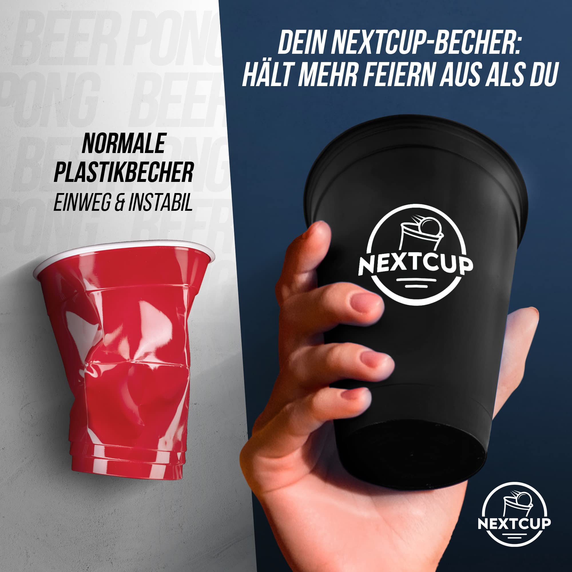 NextCup Partybecher Set Made in Germany - 22 extra stabile und nachhaltige Hartplastik Becher [473ml - 16oz] – Spülmaschinengeeignet und Wiederverwendbar