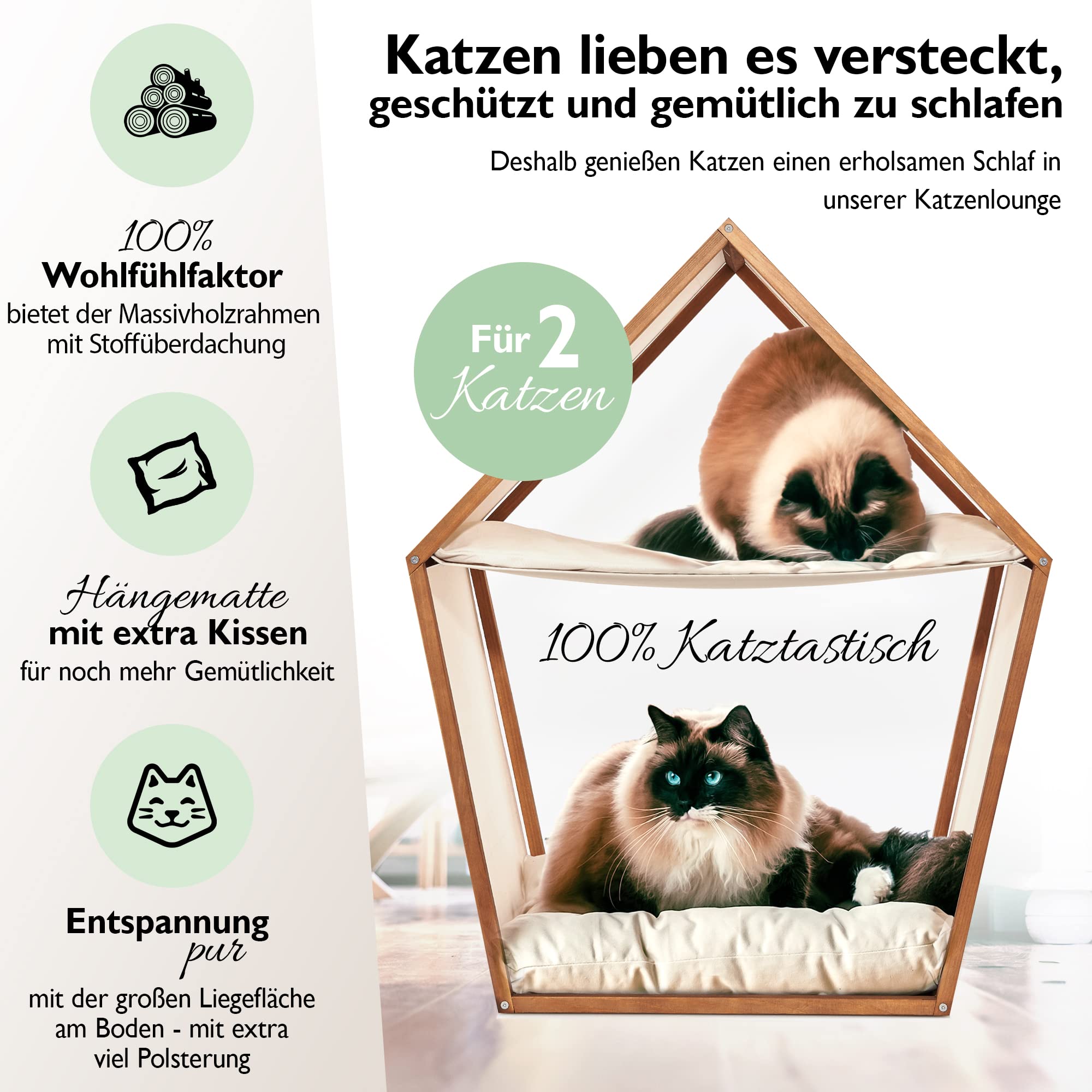 Nemmy Katzenlounge | Katzenhöhle Hängematte Katzenbett | Flauschiges Kissen zum Schlafen | Kuschelhöhle | Katzenmöbel große Katze | Katzenhaus Indoor | Katzenkorb