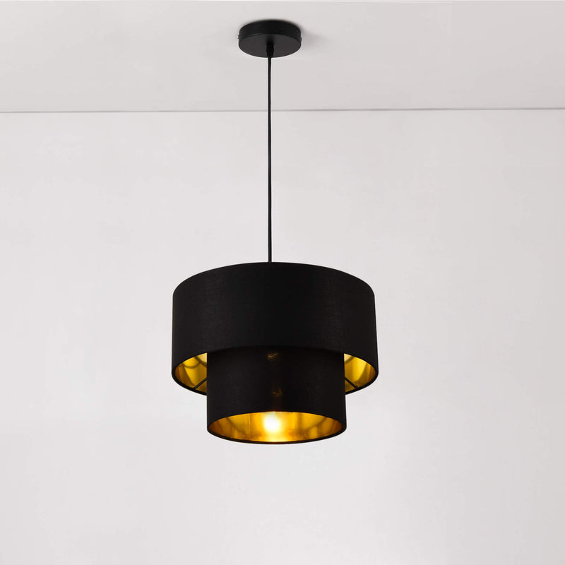 lux.pro Hängeleuchte E27 Deckenleuchte Hängelampe 40 cm Metall Stoff Schwarz-Gold