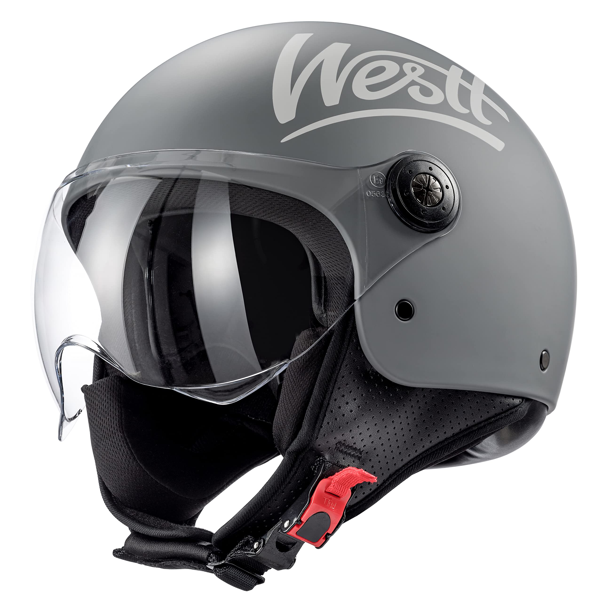 Westt Jethelm mit Visier Motorradhelm Herren Damen Helm Motorrad Roller Helm Mopedhelm Chopper Retro Mofa ECE 22.06 und DOT Zertifiziert