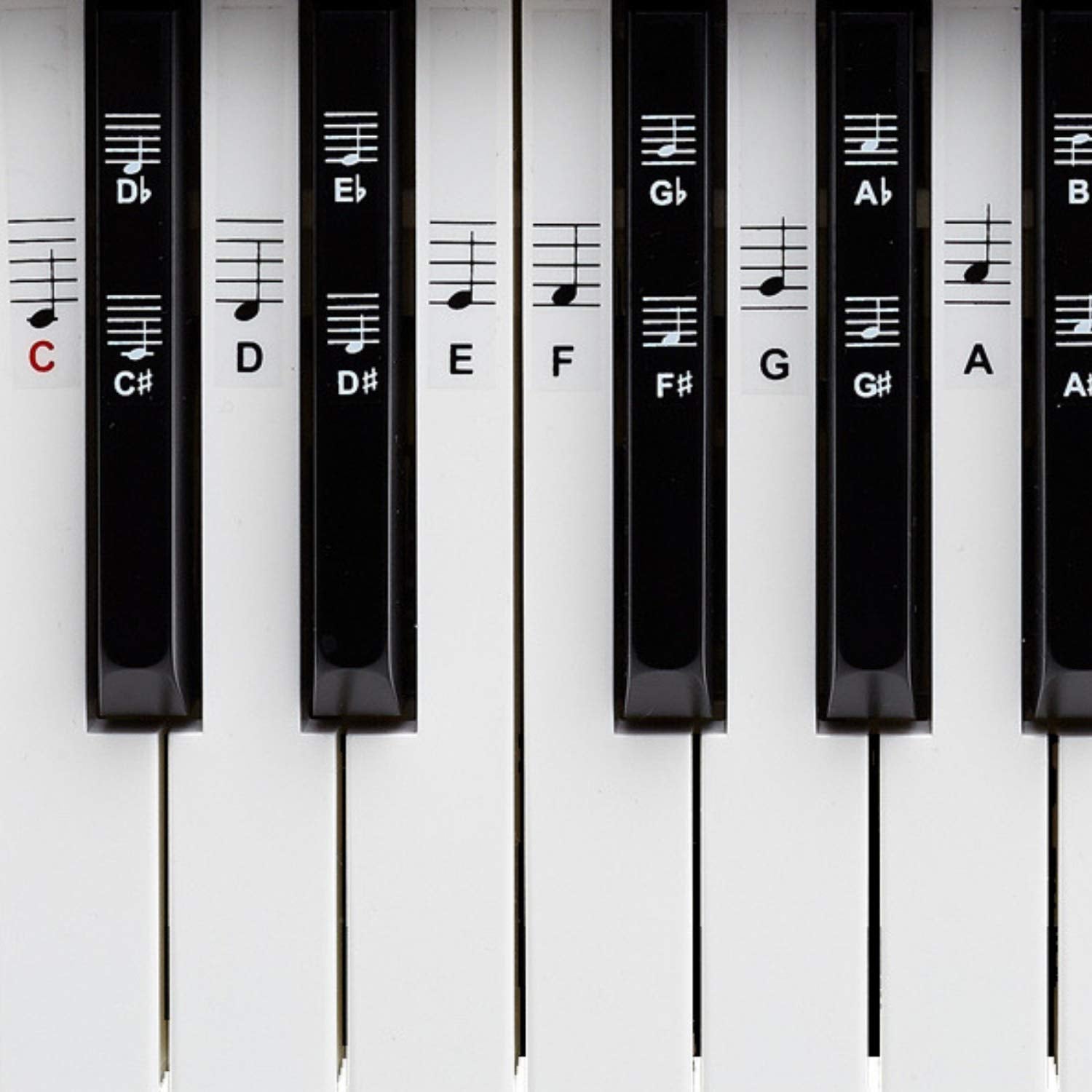 BELFORT® Klavier + Keyboard Noten-Aufkleber für 49 | 61 | 76 | 88 Tasten + Ebook | Piano Sticker Komplettsatz für schwarze + weisse Tasten | C-D-E-F-G-A-H | Einfache deutsche Anleitung