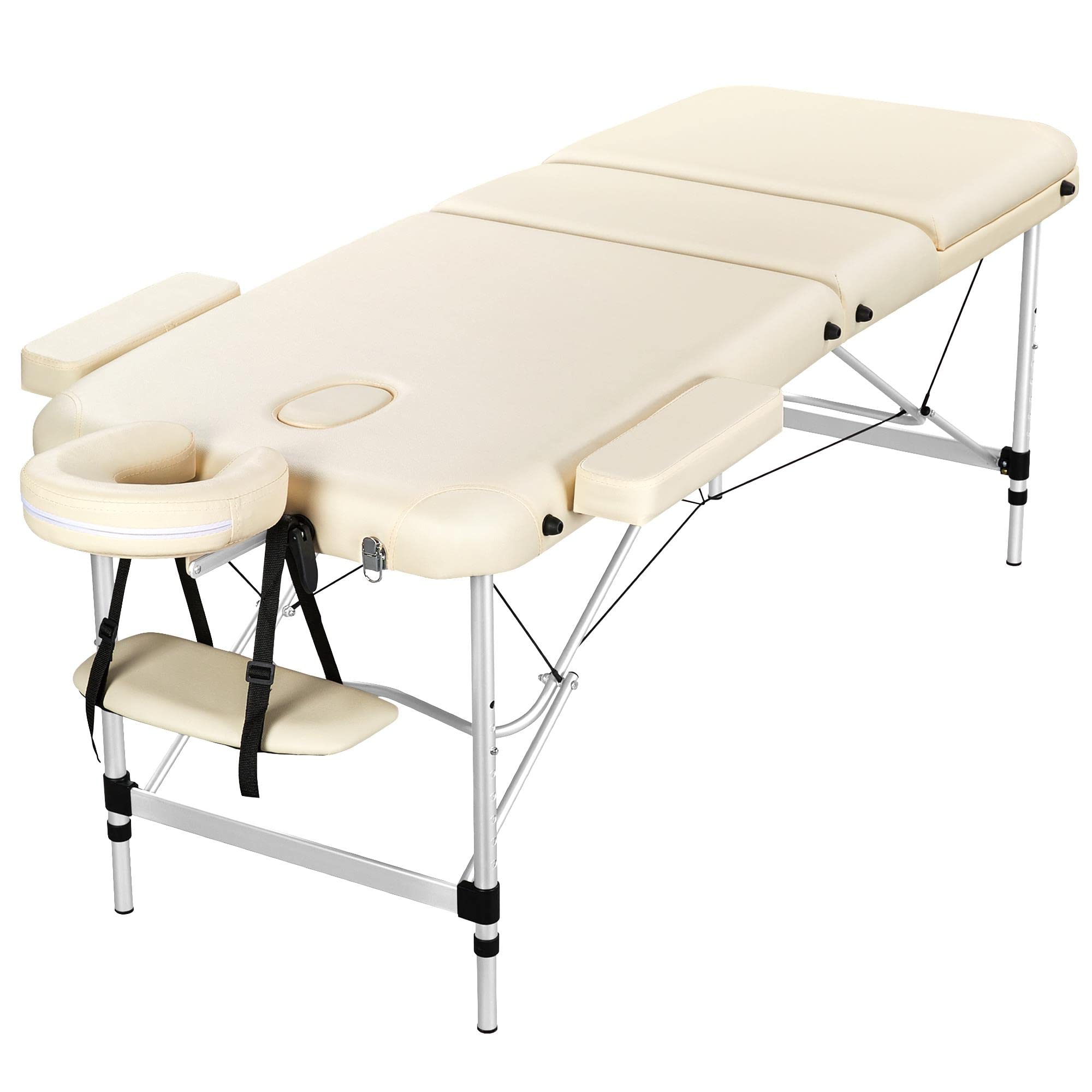 Yaheetech Massageliege Massagebett Klappbar Therapieliege Massagetisch 3 Zonen Ergonomischer Massagebank mit Kopfstütze und Armlehnen, 70 cm Breit, Cremeweiß