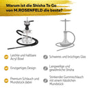 Shisha Set Klein M. ROSENFELD - Mini Shisha To Go mit Tasche und Premium Shisha Zubehör [Shisha Kopf Set + Schlauch + Mundstück] Edelstahl Tauchrohr Diffusor & Acryl Shisha Kleine Bowl - Reise Shisha