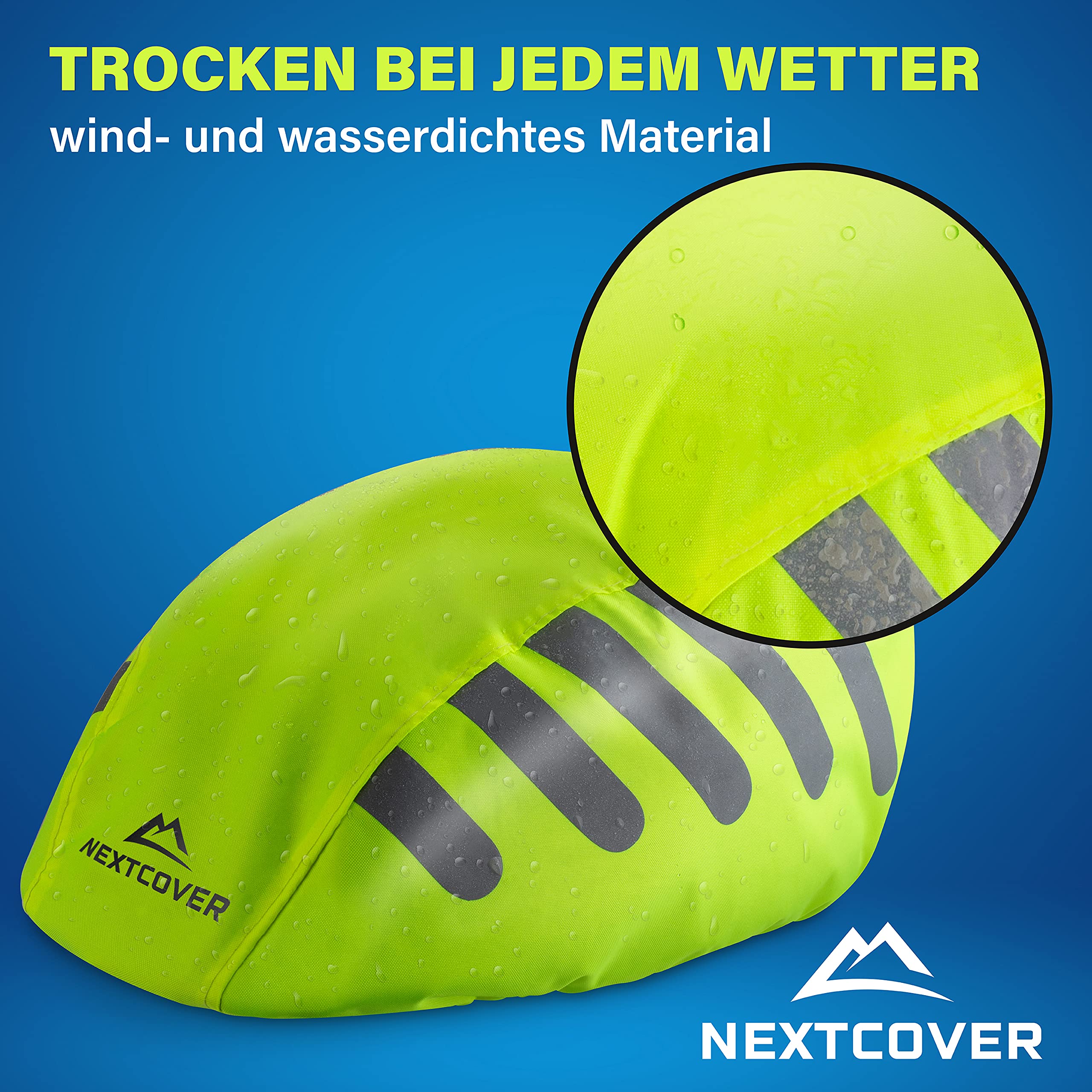 Nextcover Universal Fahrradhelm Regenschutz I 100% Wind- & Wasserdichter Helmbezug I Reflektierende Fahrrad Regenhaube passend für alle Helme I Helm Überzug