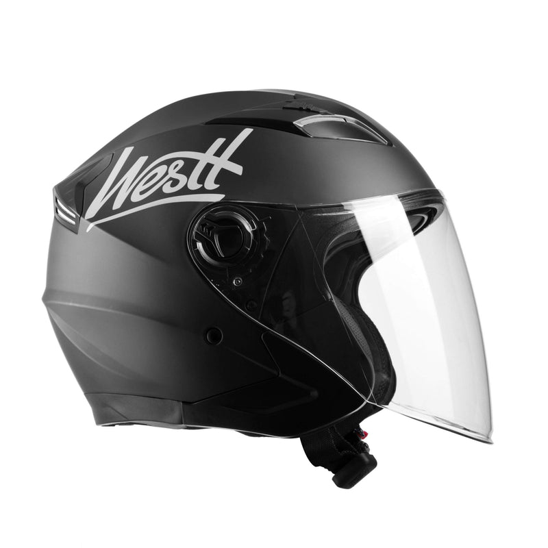 Westt Jethelm mit Visier & Sonnenblende Motorradhelm Herren Damen Rollerhelm Mopedhelm Mofa Chopper Helm Motorrad Halbhelm Open-Face-Helm Pilotenhelm ECE DOT Zertifiziert, matt schwarz, L (57-58 cm)