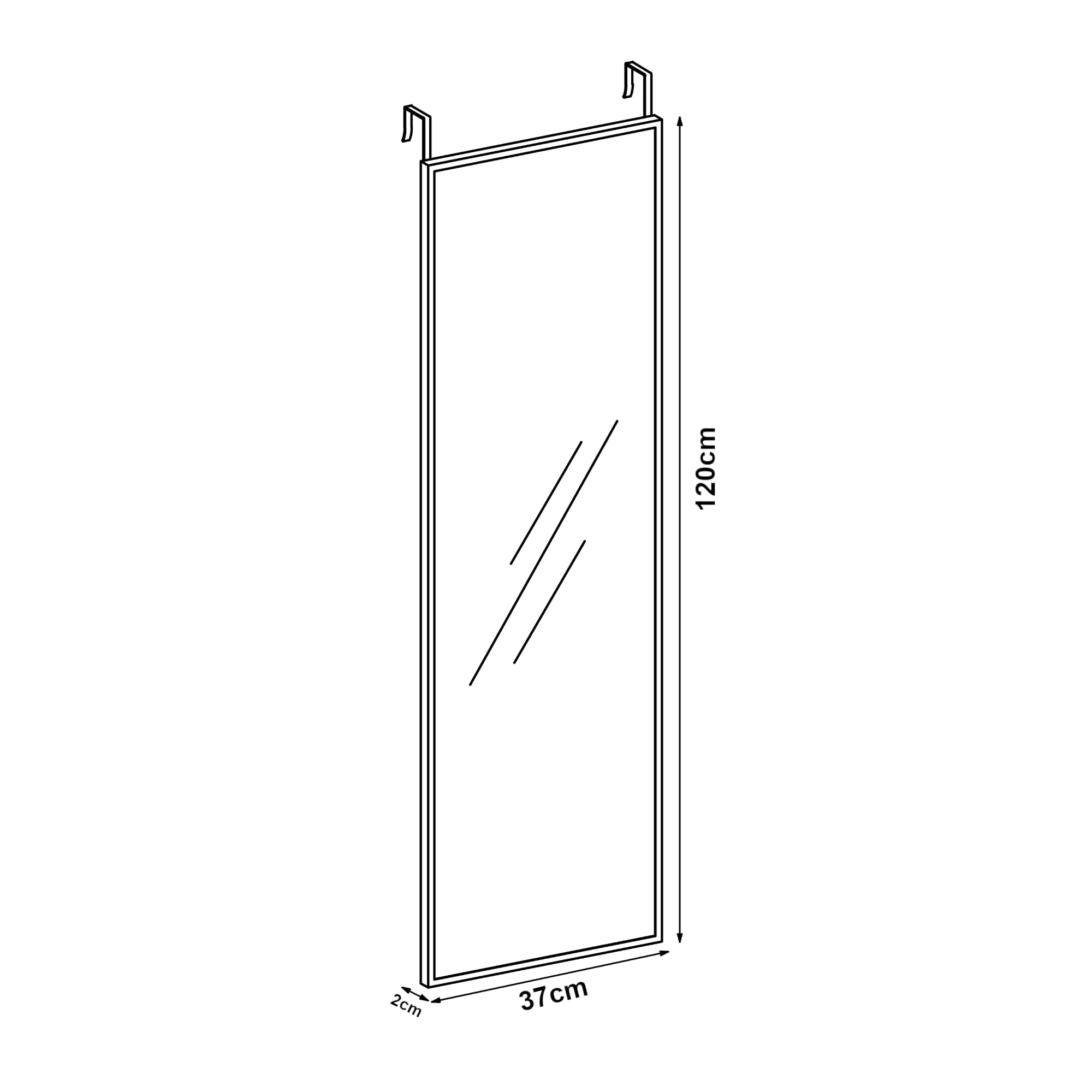 [en.casa] Türspiegel Lesina Hängespiegel mit Aluminiumrahmen Ganzkörperspiegel mit 2 Türhaken Wandspiegel für Eingang Schlafzimmer 120 x 37 cm Weiß