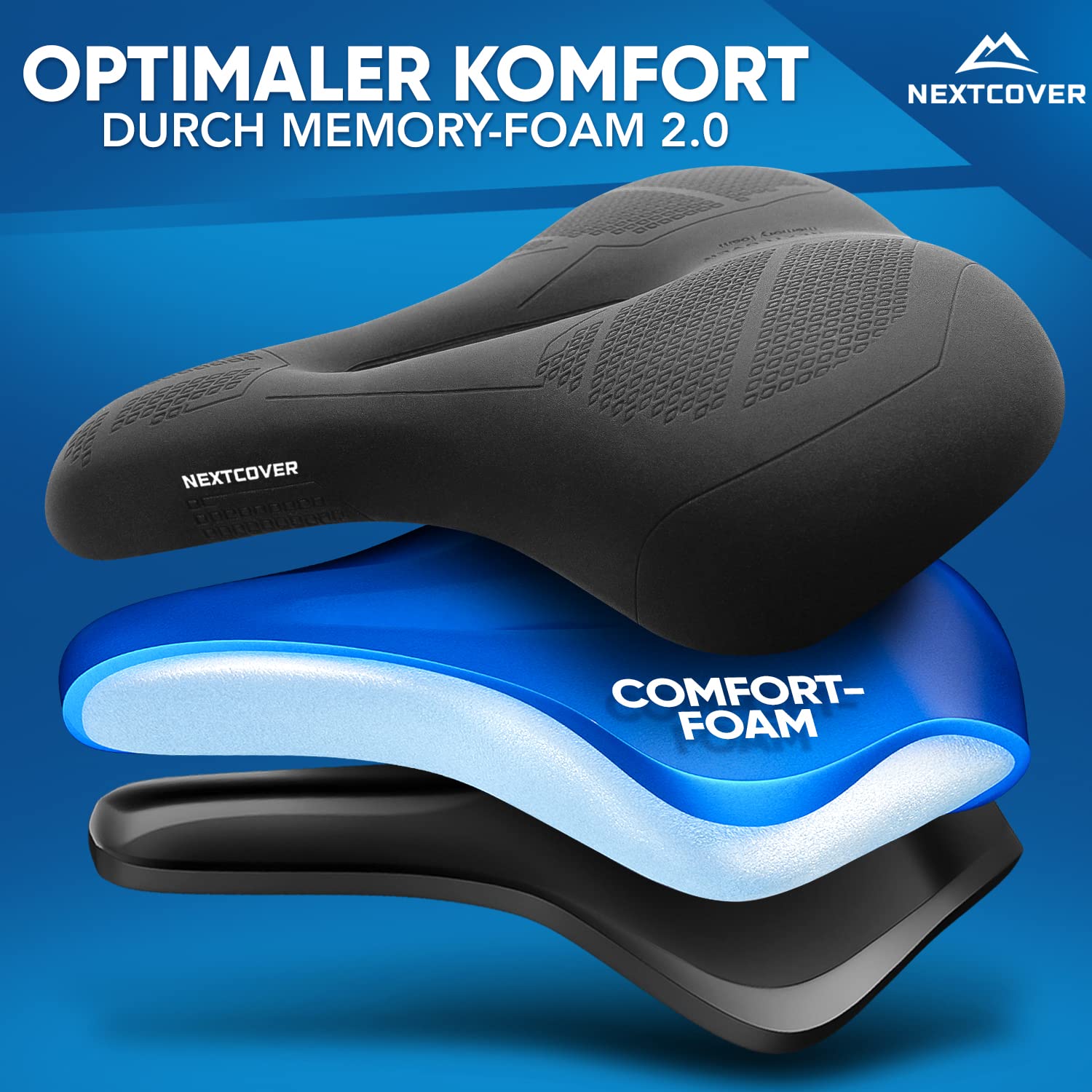 NEXTCOVER® Fahrradsattel mit Memory-Foam 2.0 und [Volume-Air] Federung I maximaler Fahrkomfort I ergonomischer Fahrrad Sattel für Damen & Herren I Sattel bequem I Rennrad, Trekking, City