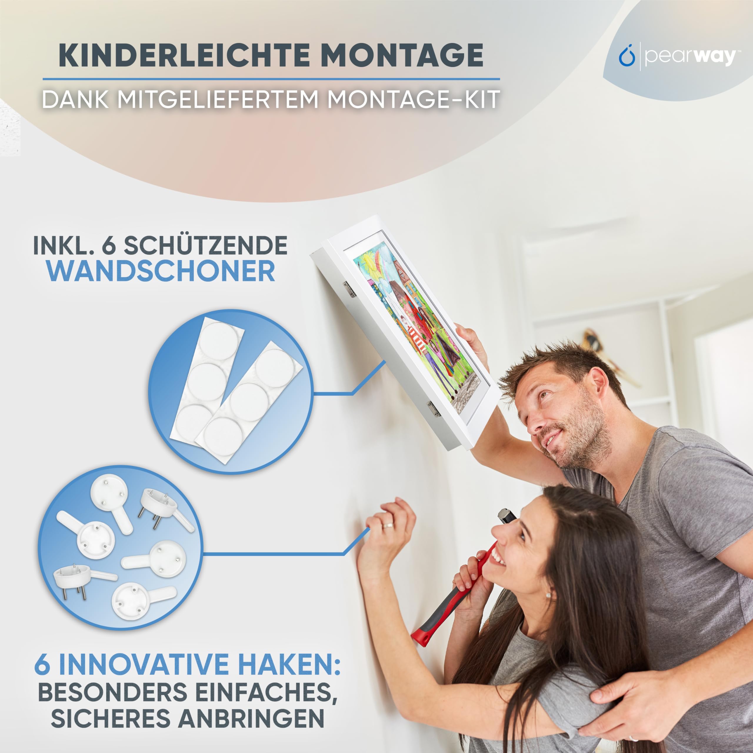 pearway Bilderrahmen Kinderzeichnungen A4 I Weiß - 2 STÜCK I Aufklappbar mit Wand- & Standfunktion I Bilderrahmen für Kinderzeichnungen I Bruchsicheres Plexiglas I Kinderkunstrahmen I