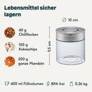 SILBERTHAL Vorratsglas 400ml - Glas - Luftdichte Behälter - Edelstahl-Deckel mit Schraubverschluss und Klickmechanismus