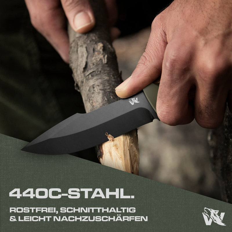 Wolfgangs W2 Outdoor Messer feststehende Klinge - Inkl. Scheide - Ideales Jagdmesser aus einem Stück 440C Stahl gefertigt - Premium Survival Messer - Perfektes Bushcraft Messer Outdoor