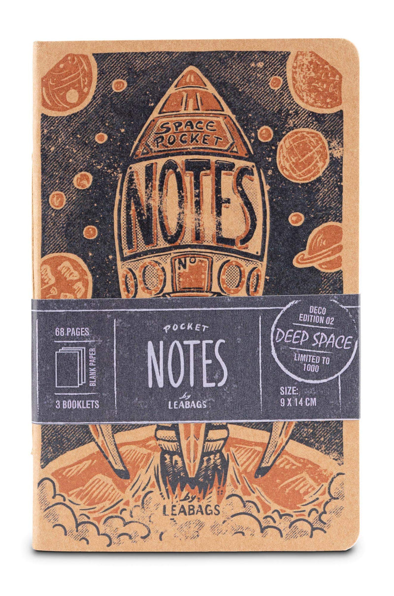 LEABAGS Pocket Notes Deco Edition Notizbücher 68 Seiten 9x14 cm - 3er Pack I Deep Space