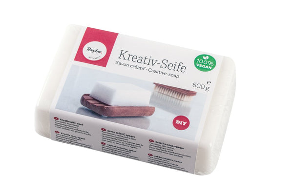 Rayher 34229000 Kreativ- Seife, hautfreundlich, Block 600 g, handgemacht, Wellness zum Selbermachen, 100% vegan, frei von tierischen Fetten und Ölen, Handseife, feste Seife, opak/weiß