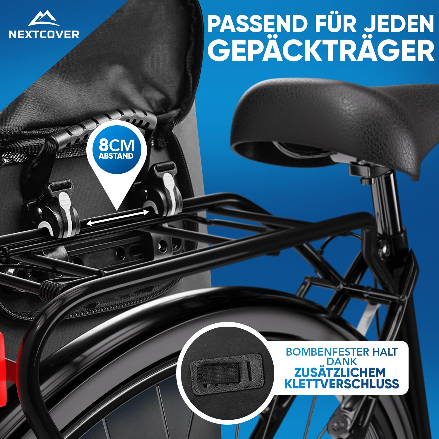 Nextcover® NEU 3in1 Fahrradtasche für Gepäckträger [Aquashield] - Verwendbar als Gepäckträgertasche, Rucksack und Umhängetasche [25 Liter] inkl. Laptoptasche I wasserdichte Fahrrad Tasche (Schwarz)