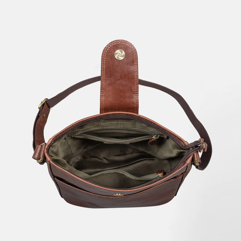 LEABAGS Leder Handtasche Damen I Premium Echtleder Umhängetasche I Damen Schultertasche I Damentasche I Tragetasche für Arbeit Uni Schule Freizeit I Größe L (31 x 23 x 6 cm) I Vintage Cognac