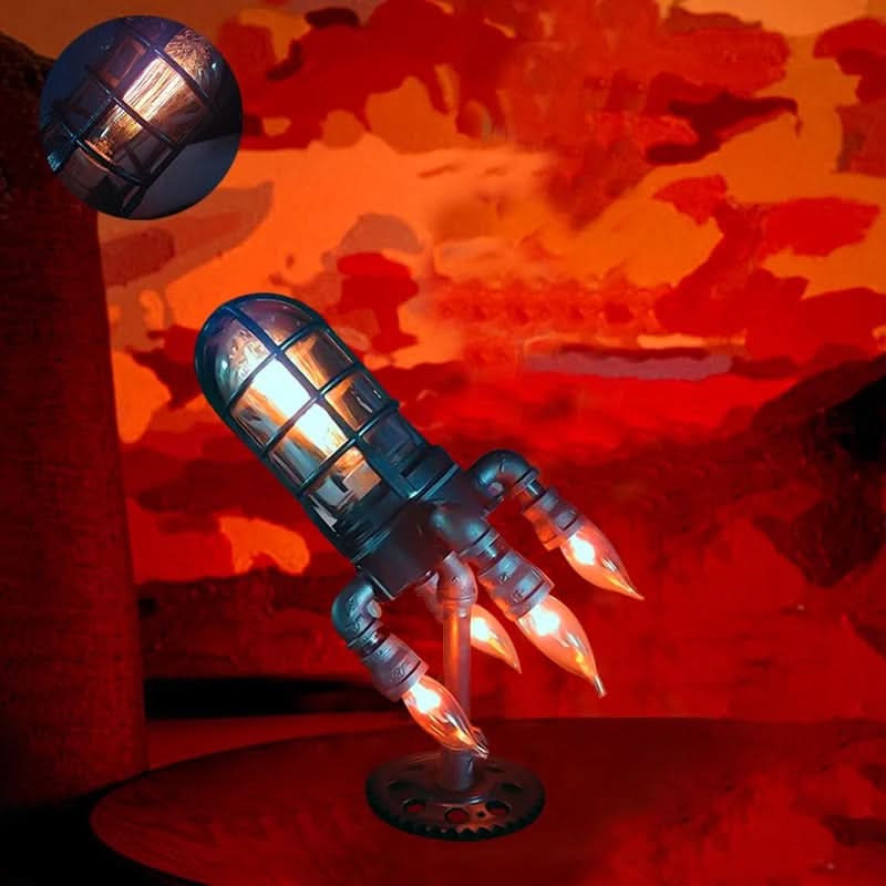 Rebolet | Steampunk-Rakete Tischlampe mit Flammenlicht