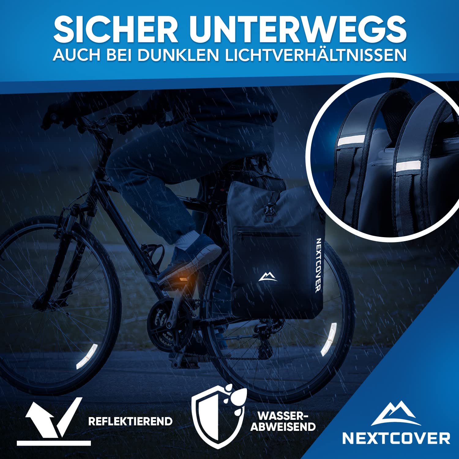 Nextcover® NEU 3in1 Fahrradtasche für Gepäckträger [Aquashield] - Verwendbar als Gepäckträgertasche, Rucksack und Umhängetasche [25 Liter] inkl. Laptoptasche I wasserdichte Fahrrad Tasche (Schwarz)