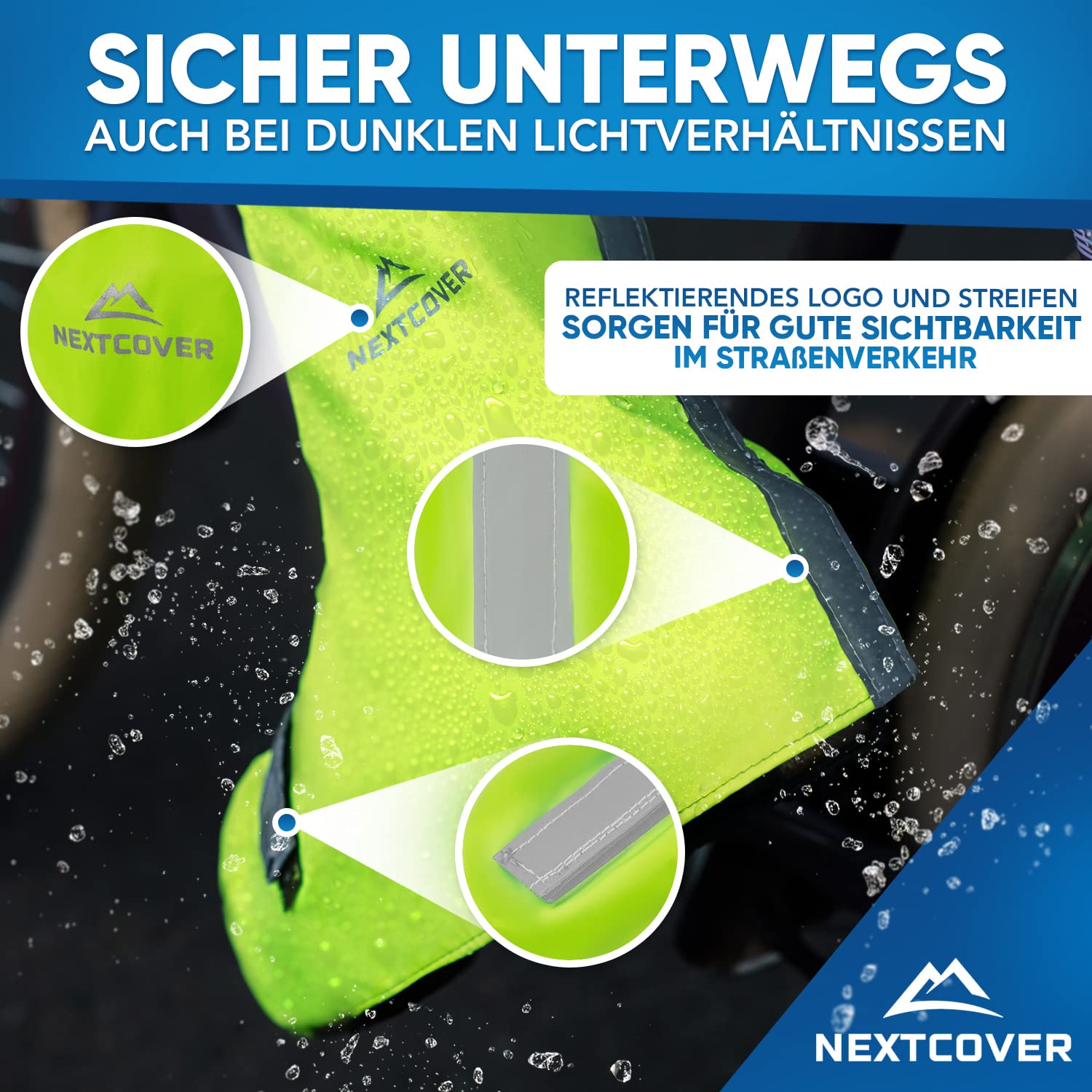 Nextcover NEU Universelle Überschuhe Fahrrad I 100% Wind-& wasserdichte Fahrrad Überschuhe für effektiven Schutz vor Nässe I Reflektierende Regenschutz Schuhe I Schuhüberzieher Fahrrad (Gelb, 40-43)