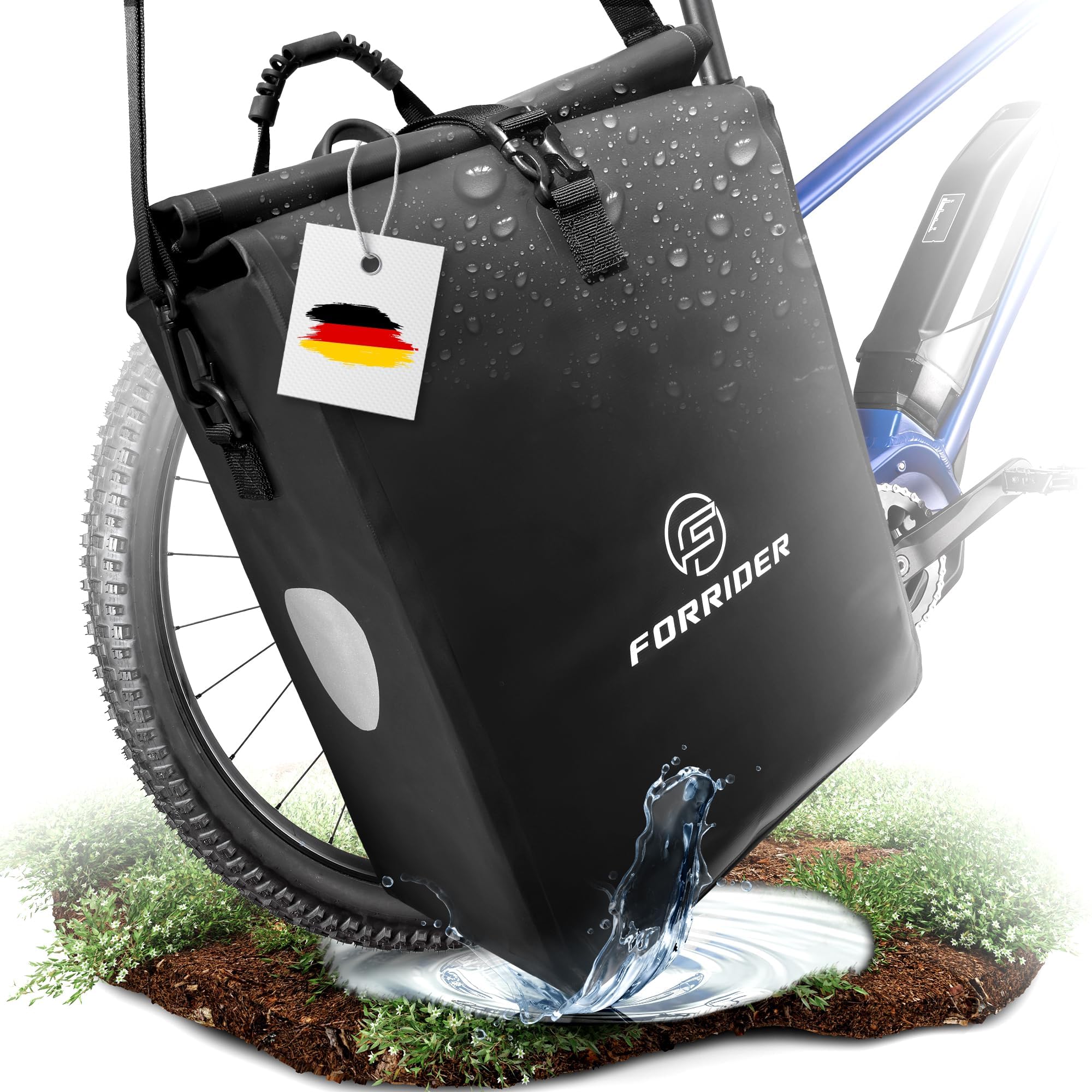 Forrider Fahrradtasche Wasserdicht für Gepäckträger [22L Volumen] mit Schultergurt | Gepäckträgertasche | Einzel | Fahrrad Tasche Packtasche hält an jedem Gepäckträger