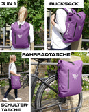 MIVELO - 3 in 1 Fahrradtasche - Rucksack - Schultertasche wasserdicht 100% PVC frei, mit Laptopfach und Schloss, für Fahrrad Gepäckträger 1 STK (Flieder, 20L)