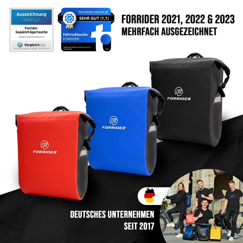 Forrider Fahrradtaschen für Gepäckträger - 100% Wasserdicht [2 Stück] 50L Volumen Premium Fahrrad Gepäckträgertaschen hinten Pack-Taschen Hinterradtaschen (Rot)