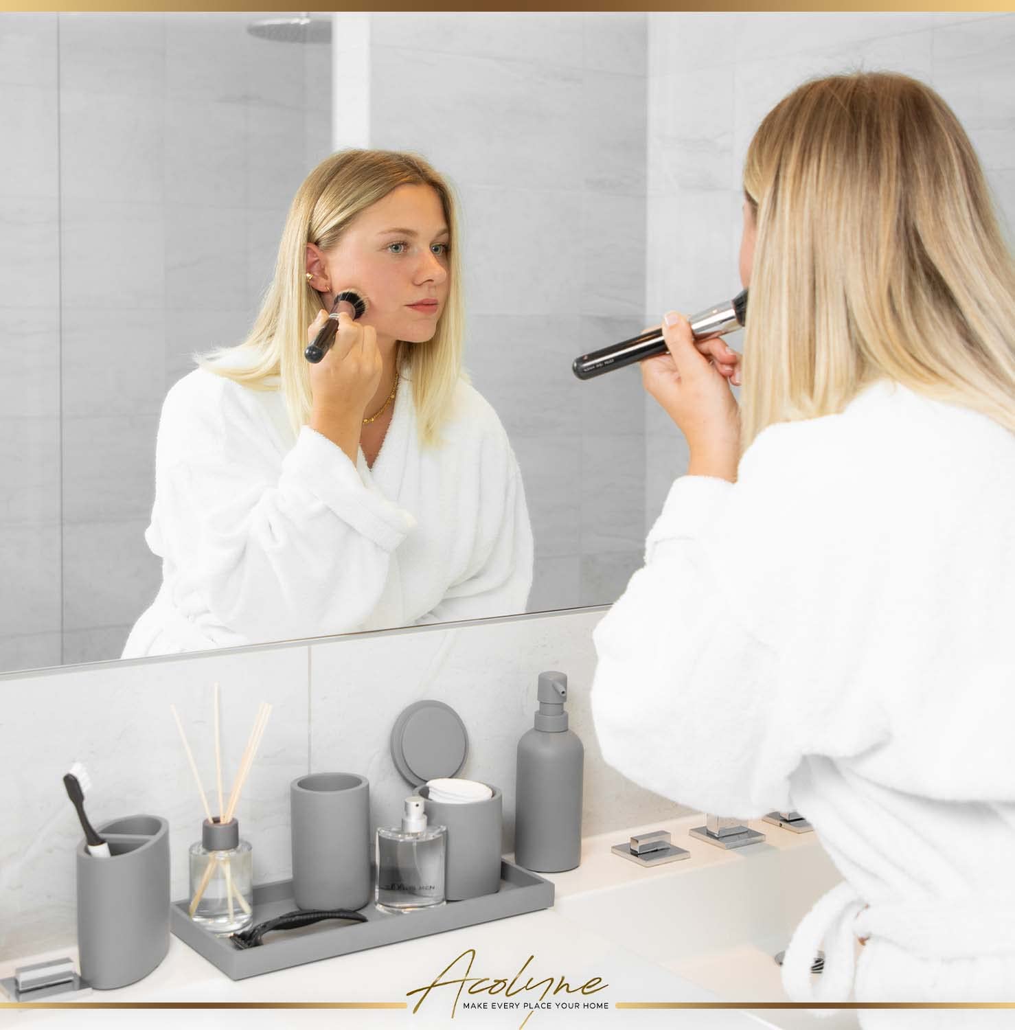 𝐀𝐜𝐨𝐥𝐲𝐧𝐞® Premium 5-teiliges Badezimmer Set aus [Hochwertigem Harz] als Bad Accessoires | Seifenspender Set oder Badezimmer Organizer | Zahnputzbecher | Bad Zubehör