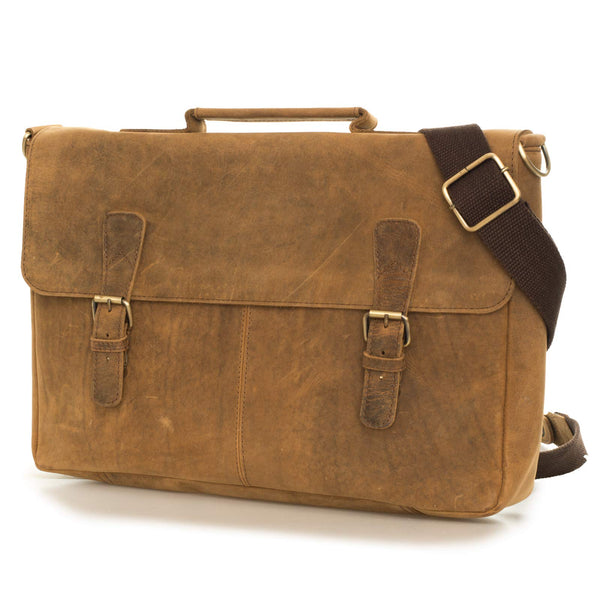 NAMA 'Lennart' Aktentasche Büffel Leder 16 Zoll Business Tasche Vintage Messenger Bag Oxford Umhängetasche Laptoptasche Notebooktasche Echtes Leder Braun